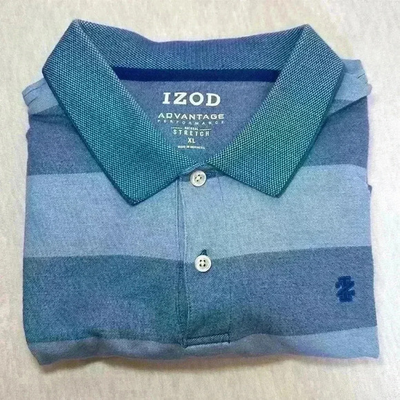 Izod Advantage Performance Stretch Material Short Sleeve Blue Striped Mens Sz XL - Picture 11 of 14
